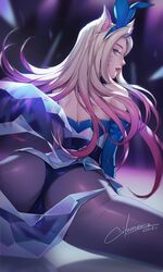 ahri ass big_ass blonde_hair blue_eyes bunnysuit citemer fox_ears fox_tail huge_ass k/da_all_out_ahri k/da_all_out_series k/da_series league_of_legends looking_back pantyhose riot_games wide_hips