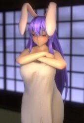 1girls 3d animated big_breasts bunny_girl female female_focus female_only inui_(shirakawa777) kemonomimi long_hair no_sound nude nude_female purple_hair rabbit_ears red_eyes reisen_udongein_inaba swinging_breasts touhou towel towel_drop video