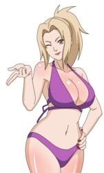 1girls age_regression aged_down bare_shoulders big_breasts bikini breasts clavicle cleavage collarbone curvy curvy_figure ecchianimeedits female female_only large_breasts lipstick looking_at_viewer makeup nail_polish naruto naruto_(series) naruto_shippuden one_eye_closed ponytail smile solo swimsuit teenager tied_hair tsunade upper_body wide_hips wink winking_at_viewer young_tsunade