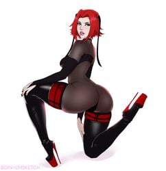 1girls alternate_version_available ass bloodrayne boots breasts color colored dat_ass dhampir female female_only green_eyes legoman looking_at_viewer pose posing rayne red_hair short_hair solo solo_female superboin vampire