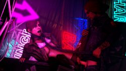 1boy 1girls 3d abigail_walker chains crying deathhandsfm delsin_rowe exposed_breasts fetch_(character) infamous:_first_light infamous:_second_son infamous_(series) mascara_tears rape torn_clothes