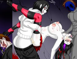 1girls 3boys abs breasts creepypasta cum cum_in_mouth cum_inside death eyeless_jack fellatio high_heels huge_breasts jeff_the_killer male_death nina_the_killer oral penis raidon_dimentional_land spitroast tagme threesome