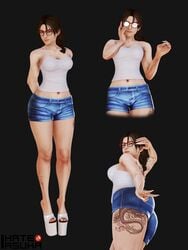 3d big_ass braids camisole cleavage glasses high_heels honey_select ihateasuka jean_shorts julia_chang long_nails nails peace_sign platform_footwear platform_heels posing shorts simple_background studio_neo tattoo tattoos tekken tekken_7