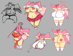 accessory anthro audino big_breasts bottomwear breasts clothed clothing digital_media_(artwork) female genitals goopyarts hair_accessory hair_ribbon hairbow hat headgear headwear hi_res huge_breasts hyper hyper_breasts legwear magic_user nintendo nipples nude nurse nurse_hat nurse_uniform pokémon_(species) pokemon pokemon_bw pussy raina_(goopyarts) ribbons simple_background skirt slightly_chubby solo thick_thighs topwear undressing uniform video_games wide_hips