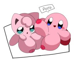 anthro big_breasts blue_eyes blush blushing_at_viewer breasts cute cute_face ebi10000000000 female female_only females females_only green_eyes happy happy_face jigglypuff kirby kirby_(series) looking_at_viewer nintendo pink_body pink_skin pokemon pokemon_(species) super_smash_bros. super_smash_bros._ultimate