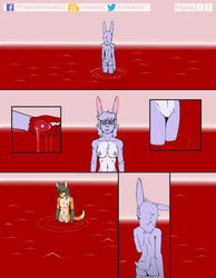 anthro ass blood blood_on_hand bodily_fluids breasts canid canine comic duo facebook_username female fox fur genitals gloves_(marking) green_hair hair hi_res lagomorph laugh leporid mammal markings multicolored_body multicolored_fur nipples nude orange_body orange_fur page_1 pink_nipples purple_body purple_fur purple_hair pussy rabbit sea skinny small_breasts two_tone_body two_tone_fur usuario2_(artist) victoria_violeta_(usuario2) water webcomic