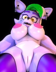 3d 3d_model absurd_res animatronic anthro anus breasts canid canine canis claws clothing collar digital_media_(artwork) eyebrows facial_piercing female female_only fingers five_nights_at_freddy's five_nights_at_freddy's:_security_breach fnaf genitals geometryboymejia green_hair hair half-closed_eyes hand_behind_head hi_res leggings legwear looking_at_viewer looking_back looking_down low-angle_view machine mammal narrowed_eyes nipples nose_piercing piercing purple_body pussy robot roxanne_wolf_(fnaf) scottgames septum_piercing solo spiked_collar spikes steel_wool_studios toe_claws video_games white_hair wolf yellow_eyes