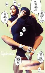 biting_lip breasts breasts_out female hijab sex translated translation_request