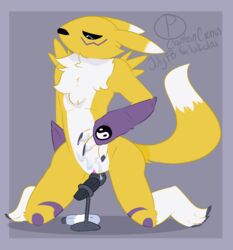 asmr blue_border border digimon digimon_(species) female genitals grinding lube microphone microphone_in_pussy pussy renamon umbreveon