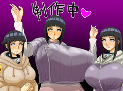 3girls age_difference bbw big_breasts blue_eyes blue_hair blush boruto:_naruto_next_generations busty clothed clothing female female_only fully_clothed height_difference hoodie huge_breasts hyuuga_hinata hyuuga_hinata(genin) jacket large_breasts long_hair looking_at_viewer mature mature_female milf naruto naruto_(classic) naruto_(series) naruto_shippuden older_male oppai pale-skinned_female pale_skin peace_sign pose posing purple_eyes short_hair size_difference smile smiling standing text time_paradox uohaman violet_eyes younger_female