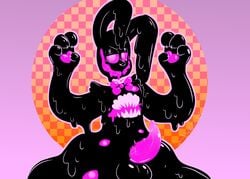 <3_paws 2020 4_fingers abstract_background anthro balls black_balls black_body black_ears black_eyelids black_nose bodily_fluids bow bow_tie bow_tie_only candyxxxcorpse drooling erection fingers five_nights_at_freddy's five_nights_at_freddy's:_help_wanted genitals glitchtrap goo_(disambiguation) goo_creature half-closed_eyes heart hi_res lagomorph leporid long_ears looking_at_viewer male male_only mammal mostly_nude multi_eye narrowed_eyes nude open_mouth orange_background pawpads paws penis pink_background pink_eyes pink_heart pink_penis pink_sclera presenting presenting_balls presenting_penis rabbit raised_arm saliva sharp_teeth simple_background smile solo standing stomach_mouth tapering_penis teeth vein veiny_penis video_games yellow_background