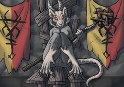 1girls anthro anus banner chair detailed_background female female_only fur furniture genitals grey_body grey_fur horn looking_at_viewer mammal murid murine nude pussy rat redpox rodent sitting skaven solo solo_female staff throne warhammer_(franchise) warhammer_fantasy