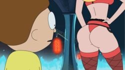 1boy 1girls adult_swim ass beth_smith butt diklonius edit female garter_belt lingerie male milf morty_smith partially_clothed rear_view rick_and_morty screenshot_edit stockings