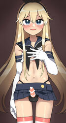 1boy apple12th bar_censor censored cosplay femboy feminine_male kantai_collection male male_only penis penis_under_skirt pleated_skirt shimakaze_(kantai_collection) shimakaze_(kantai_collection)_(cosplay) skirt solo trap