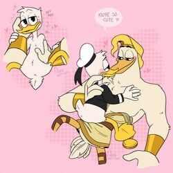 1:1 anatid anseriform anthro anus avian bird blush body_hair chest_hair disney donald_duck duck duckbutts ducktales_(2017) duo gay hi_res male male/male male_only nude smile storkules yaoi