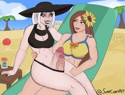 2futas balljob beach big_penis diana_(league_of_legends) dickgirl futa_on_futa futa_only futanari goth gothic happy laying_down league_of_legends leona_(league_of_legends) long_hair makeup on_lap pool_party_leona pool_party_series supercakes