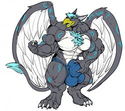 2020 4_toes 5_fingers alternate_species anthro avian balls beak big_balls big_bulge big_muscles big_penis blue_hair bulge chest_tuft clothed clothing digitigrade fierglief fingers fur genitals gryphon hair hand_on_genitalia huge_balls huge_bulge huge_cock huge_muscles hyper hyper_balls hyper_bulge hyper_genitalia hyper_penis looking_at_viewer male male_only multicolored_body multicolored_fur muscular muscular_anthro muscular_male mythological_avian mythology open_mouth penis razinox simple_background smile solo standing toes tuft underwear underwear_only white_background wings