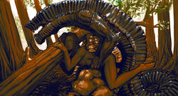 ambiguous_penetration arthropod breasts colored day detailed_background duo faceless_character faceless_female female female_penetrated feral from_behind_position hair hi_res human interspecies male male_penetrating male_penetrating_female mammal meandraco monster nipples nude on_rock open_mouth outside penetration rock sex sharp_teeth size_difference straight teeth tree worm xenophilia zoophilia