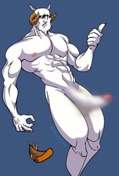 1boy abs bara buffyloop capricorn_(fairy_tail) censored fairy_tail furry large_penis penis pizza smirk solo yaoi