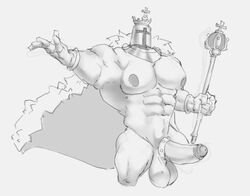 balls bara boner cape cock_ring crown erection gay king_knight male male_only monochrome muscles muscular penis phosbara shovel_knight solo solo_male yacht_club_games