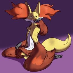 anthro big_ears black_pawpads delphox dpbleu femboy fur male male_only nintendo open_mouth pawpads pokémon_(species) pokemon solo video_games white_body white_fur yellow_body yellow_fur