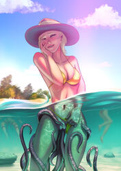 1girls beach bikini bikini_bottom_aside blonde_hair degeneron interspecies monster_sex nude partially_submerged pleasure_face public_use pussy sex_on_the_beach stealth_sex tentacle tentacle_around_leg tentacle_grab tentacle_in_pussy tentacle_monster tentacle_penetration tentacle_sex tentacles underwater zoophilia