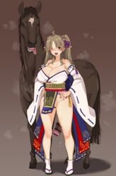 1girls bestiality censored female female_human/male_feral feral feral_on_female horse horse_penis horsecock hudak human husband_and_wife imminent_bestiality imminent_sex interspecies no_panties no_underwear renka_(senran_kagura) senran_kagura ugly_horse zoophilia