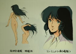 1girls 80s ass blue_hair breasts clothing female green_eyes human idol japanese_text large_breasts light-skinned_female light_skin long_hair lynn_minmay macross medium_breasts nude nudity official_art shirt small_ass small_breasts smile super_dimension_fortress_macross translation_request very_cute white_shirt