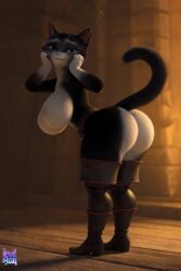3d 3d_(artwork) 3d_model 3d_render ai_assisted anthro ass ass_focus back_view barefoot barely_clothed big_ass big_breasts black_fur blue_eyes bubble_ass bubble_butt cat cat_ears cat_tail catgirl curvaceous curvaceous_figure curvy domestic_cat dreamworks dreamworks_animation felid feline feline_humanoid felis feral full_body fur high_quality hourglass_figure kitty_softpaws lewdstein lighting narrow_waist paramount_pictures perfect_ass puss_in_boots_(dreamworks) puss_in_boots_(film) puss_in_boots_(franchise) shrek_(series) sideboob slim_waist tail thick_thighs thin_waist white_fur presenting_hindquarters bent_over kneehighs