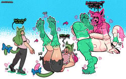 2026 5_fingers 5_toes absurd_res anthro aroused black_bottomwear black_clothing black_footwear black_pants black_shoes blue_ribbon bottomwear breast_expansion breasts clip_studio_paint_(artwork) clothing colored_nails digital_drawing_(artwork) digital_media_(artwork) duo english_description english_text erect_nipples expansion feet female female_humanoid fingers food food_creature food_humanoid foot_expansion foot_lick footwear fur green_body green_fur green_hair green_tail green_text hair hand_on_butt hand_on_own_butt heart_symbol hi_res humanoid ice_cream_creature ice_cream_humanoid licking looking_back nails nipples open_mouth pants pink_ears pink_hair pink_nails pink_text pink_toenails sekhmet_(jet234hi) shadow shoes soles tail text thehornyzen toenails toes tongue tongue_out transformation url