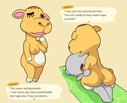 animal_crossing anon anthro anthro_penetrated areola asking_another balls barely_visible_balls barely_visible_genitalia barely_visible_penis big_butt bodily_fluids breasts brown_hair butt camel camelid cowgirl_position cum cum_on_butt dialogue duo ejaculation english_text eyelashes female from_front_position fur genital_fluids genitals green_rug grey_body hair hi_res hooves humanoid humanoid_on_anthro humanoid_penetrating humanoid_penetrating_anthro impstripe lying male male/female mammal nintendo nude nude_anthro nude_female nude_humanoid nude_male on_back on_bottom on_top open_mouth penetration penis pink_inner_ear rug saharah_(animal_crossing) sex simple_background talking_to_another tan_background tan_body tan_fur text white_hooves
