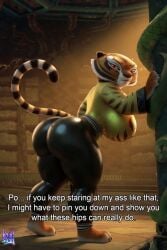 20th_century_fox 20th_century_studios 3d 3d_(artwork) ai_assisted anthro asian_clothing ass_crack athletic_female back_view barefoot bent_over big_ass black_legwear black_pants black_stripes busty cat_tail catgirl chinese_clothes curvaceous dialogue dreamworks dreamworks_animation felid feline high_quality highres huge_ass huge_breasts kung_fu_panda kung_fu_panda_3 latex_bodysuit latex_clothing leaning_forward leggings lewdstein lighting looking_at_viewer looking_back master_tigress muscular muscular_legs orange_fur pantherine paws raised_tail sideboob striped_fur striped_tail stripes subtitled sunlight tail text thick_legs thick_thighs thin_waist tiger tiger_girl tiger_print tights voluptuous yellow_eyes