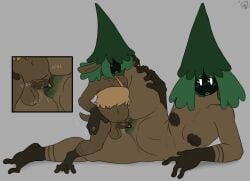 original original_character size_difference larger_female smaller_male pine_(ebiinari) ebiinari lying lying_on_side on_side plant_humanoid plant_girl sex vaginal_penetration leg_grab leg_up nude_female pussy_juice bottomless_male 1girls 1boy dark_skin hairy_pussy pubic_hair pine_tree chubby_female chubby blush shy inverted_nipples large_areolae
