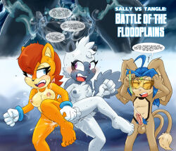 anthro archie_comics areola balls blush bodily_fluids breasts brown_body brown_fur chipmunk clitoral_hood clothing cross-popping_vein cum cumshot dialogue digital_media_(artwork) dripping ejaculation english_text erection extraspecialzone eyewear feet felid feline female fingers fur genital_fluids genitals gloves goggles ground_squirrel group hair hands-free handwear humanoid_genitalia humanoid_penis hybrid idw_publishing lactating lagomorph lemur leporid male mammal milk nipples nude one_leg_up open_mouth penis primate pubes rabbit raised_leg ring-tailed_lemur rodent sally_acorn sciurid sega snorkel sonic_(series) sonic_the_hedgehog_(archie) sonic_the_hedgehog_(comics) sonic_the_hedgehog_(idw) sonic_the_hedgehog_(series) speech_bubble spread_legs spreading standing strepsirrhine sweat sweatdrop tail tangle_the_lemur text toes trio vaginal_fluid_drip vaginal_fluids vaginal_squirting vulva yuki_(cabstercabby) yuki_the_half-breed