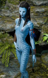 1girls 3d alien avatar bhigbhee black_hair blue_skin breasts female na'vi neytiri nipples nude pussy small_breasts solo