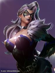 felicia_hardy black_cat_(marvel) marvel marvel_comics spider-man_(series) marvel_rivals black_cat_(marvel_rivals) 2026 voluptuous voluptuous_female seductive seductive_look white_hair white_fur light_skin green_eyes breasts big_breasts huge_breasts large_breasts thick_breasts massive_breasts hips wide_hips thick_hips thick thick_thighs curvy curvy_figure curvy_body curvaceous curvaceous_figure curvaceous_body curvy_hips curvaceous_hips curvaceous_female curvy_female superheroine mask masked masked_female eyemask domino_mask seducing enticing alluring temptation tempting teasing teasing_viewer tempting_viewer looking_at_viewer 1girls female bodysuit skin_tight tight_clothing tight_clothes greengrass purple_lipstick collar choker 3d 3d_(artwork)