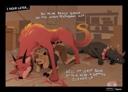 anal anal_penetration animal_genitalia animal_penis anthro anthro_on_feral anthro_penetrated ass_up bestiality bovid brown_body brown_fur canid canid_demon canine canine_genitalia canine_penis canis caprine collar comic demon dialogue domestic_dog duo english_text feral feral_penetrating feral_penetrating_anthro feral_penetrating_male fur genitals goat hellhound hi_res hoof_hands horn knot_root male male/male male_on_feral mammal mythological_canine mythological_creature mythology penetration penile penile_penetration penis penis_in_ass red_body red_fur sex short_tail sleeping spiked_collar spikes tail text twang