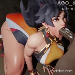 1boy 1girls 3d animated big_penis blowjob dark_skin deepthroat eye_contact fellatio female male overwatch tagme video