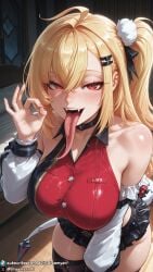 ai_generated dreamyan_ai highres breasts uncensored hi_res high_resolution high_quality thick_thighs thighs thick_ass 1girls curvy curvy_female curvy_body big_breasts large_breasts huge_breasts clothed clothed_female blonde_hair medium_hair long_hair ponytail snake_girl tail long_tail cissia_(zenless_zone_zero) zenless_zone_zero open_mouth tongue tongue_out smile smiling long_tongue very_long_tongue fellatio_gesture blowjob_gesture seductive seductive_smile seductive_look seductive_pose seductive_mouth seductive_eyes solo solo_focus solo_female female female_only female_focus looking_at_viewer