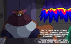 character:cat_sam look_outside sam_(look_outside) anthrofied male 1boy anthro feline domestic_cat obese obese_male obese_anthro fat_male weight_gain bbm