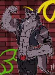 1boy 2021 abs anthro canid canid_demon canine canis clothing demon furry hellhound helluva_boss hi_res iudicium86 knot male male_only mammal muscular muscular_anthro muscular_male neck_tuft pubes solo topwear tuft vest vivienne_medrano vortex_(helluva_boss) were werecanid werecanine werewolf wolf