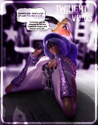 3d_(artwork) absurd_res anal anal_penetration anthro antlers anus backstage beckoning belt big_anus blender_(artwork) blender_cycles_(artwork) blonde_hair blush bodily_fluids boots butt clothing cloven_hooves coat cross-popping_vein cum cum_drip cum_in_ass cum_inside dark_anus dark_vulva dialogue digital_media_(artwork) disney dripping ejaculation eyeshadow eyeshadow_makeup female fluffy fluffy_clothing fluffy_tail footwear gaping gaping_anus gazelle_(zootopia) genital_fluids genitals gesture glistening glistening_body glistening_butt gold_(metal) gold_jewelry hair hi_res high_heeled_boots high_heels highlights_(coloring) hooved_plantigrade hooved_toes hooves horn huge_anus jewelry looking_pleasured looking_up makeup motion_lines narrowed_eyes on_ground open_anus open_toe_heels penetration plantigrade puffy_anus sex shoes short_tail solo sparkles sparkling_clothing sparkling_shoes speech_bubble spilling_out spread_anus spreading squint tail talking_to_viewer text toeless_footwear tongue tongue_out topwear twilightv0ids zootopia