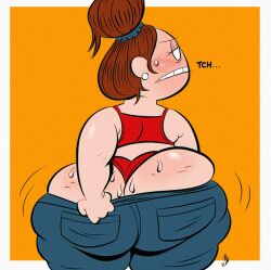 1girls ass ass_focus ass_sweat barely_fits bbw big_ass big_booty blush blush_lines blushing butt_sweat cathy cathy_andrews_hillman chubby chubby_female deepcreases female huge_ass huge_butt large_ass red_thong sweat sweatdrop sweatdrops sweating_ass sweaty sweaty_ass