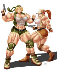2girls abs biceps breasts eri_kasamoto female fio_germi metal_slug muscles muscular muscular_arms muscular_female muscular_legs muscular_thighs pecs pegius source_request