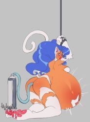 2018 air_inflation air_tank alarmed animal_humanoid belly belly_blush belly_expansion belly_inflation big_belly big_hair biped blue_eyes blue_hair blush body_blush bound breasts butt capcom cat_humanoid claws darkstalkers digital_drawing_(artwork) digital_media_(artwork) expansion felicia_(darkstalkers) felid felid_humanoid feline feline_humanoid female forced frown fur grey_background hair hands_tied hi_res hose hose_in_butt huge_belly humanoid hyper hyper_belly inflation kneeling leaning leaning_forward looking_back mammal mammal_humanoid naturally_censored navel open_frown open_mouth outie_navel pawpads pink_pawpads rail rear_view signature simple_background solo struggling tan_body tan_skin thick_thighs tingtongten white_body white_fur