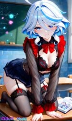 ai_generated citlali_main furina_(genshin_impact) genshin_impact sexy sexy_pose sexy_body sexy_female girl 1girl 1girls woman female female_only female_focus medium_breasts blue_eyes blue_hair student solo solo_focus solo_female school_uniform schoolgirl school schoolgirl_uniform breasts ass