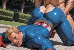 ahegao ai_generated anal anal_sex ass_up ass_up_face_down big_ass captain_america face_down face_down_ass_up gay gay_anal gay_sex gayafgramsci in_public male male/male male_focus male_only marvel marvel_comics masculine muscular_male orgasm_face park public_sex sex steve_rogers superhero yaoi