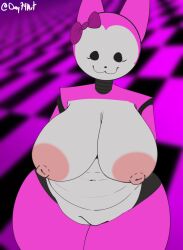 1girl 1girls :3 animatronic animatronic_female areolae artist_name belly belly_button big_breasts big_thighs black_eyes black_nose blurry_background boobs bow breasts cat cat_girl catgirl charlene_(five_nights_with_charlotte's) checkered_background closed_mouth curvy curvy_figure day74art depth_of_field dot_eyes exposed_breasts exposed_pussy female five_nights_with_charlotte's furry large_boobs large_breasts looking_at_viewer mouth_closed navel nipples no_humans pink_body pink_nipples pussy pussy_lips roblox roblox_game slightly_chubby slightly_chubby_female smile standing stomach thick_thighs thighs thighs_together topless topless_female wide_hips wide_thighs