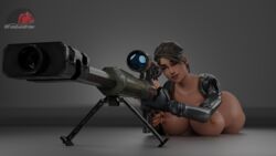 1girls 3d areolae ass big_ass big_breasts breasts breasts_bigger_than_head elite_agent female female_only fortnite functionally_nude functionally_nude_female futasunstrider gun huge_breasts looking_into_gun nude nude_female shiny sniper solo solo_female tactical_nudity tagme tan