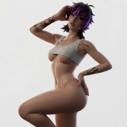 fortnite punk_princess_phaedra_(fortnite) tattoo sensual teasing butt butt_focus purple_hair phaedra_(fortnite)